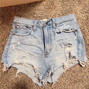 Abercrombie & Fitch Light Blue Distressed High-Waist Denim Shorts
